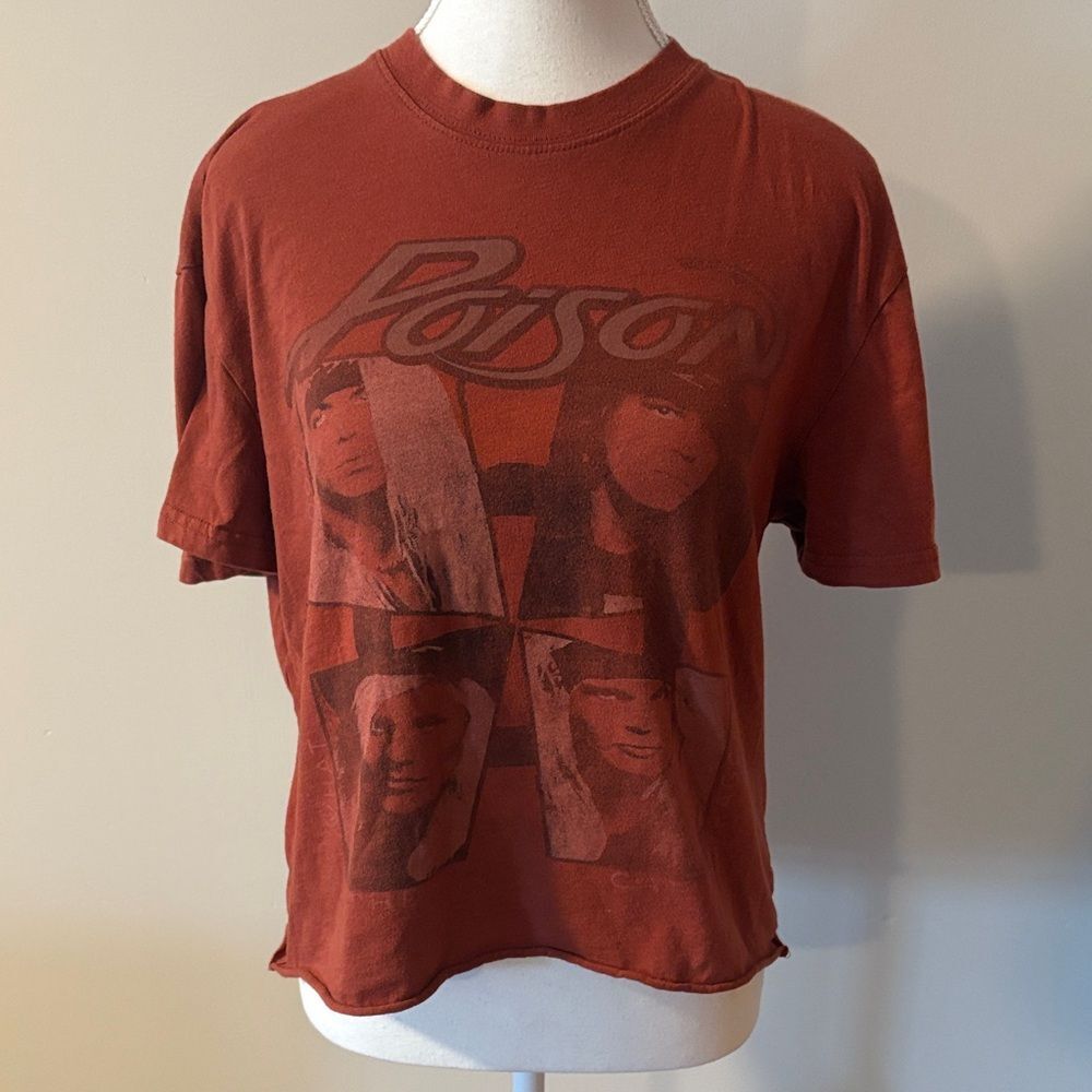 Poison Cropped Oversized Graphic T-Shirt in Rust. Size Medium
